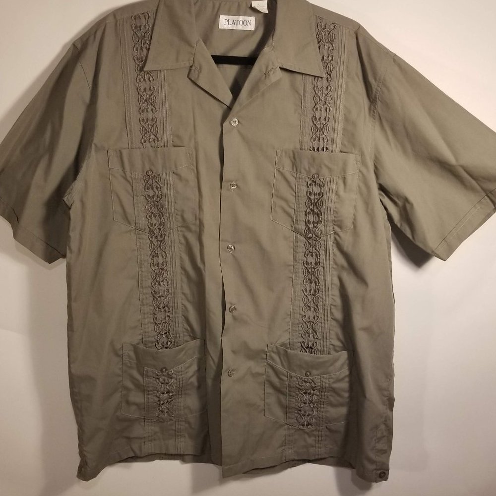 Platoon Green SZ Large Mens Short Sleeve Button Up